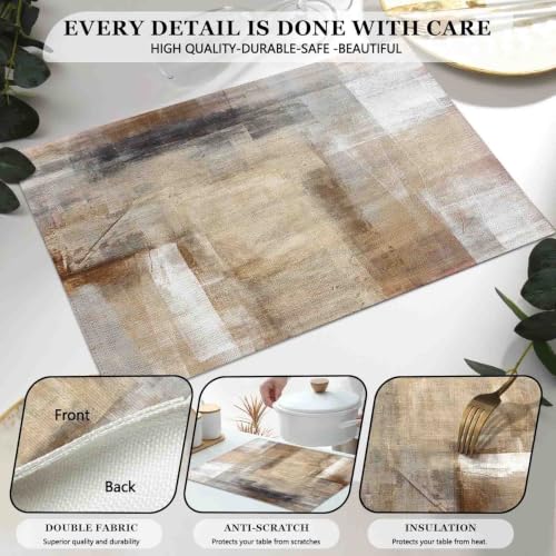 Mcalk Brown Table Runner and Placemats Set of 6 Pieces, Beige Placemats Modern Art,Abstract Art Cloth Place Mats Indoor for Kitchen,Washable Placemats Linen Material for Dining Table - color: 01brown and Grey