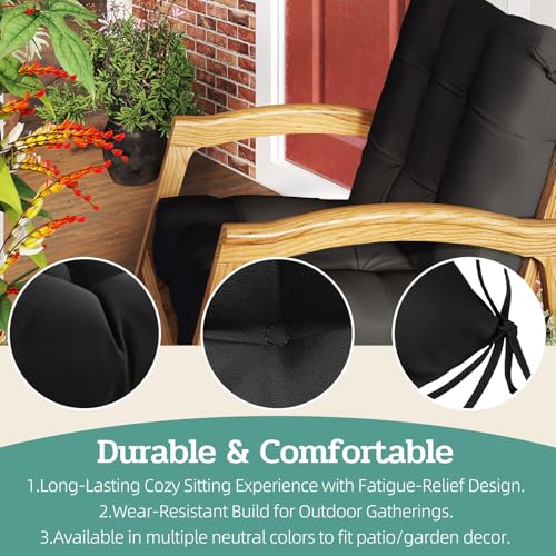 Outdoor Chair Cushions 42x21x4 Inch Set of 2, Black | Patio Cushions for Dining Rocking Chairs, High Back Soft Seat Pad with Ties, Waterproof Fade Resistant, Indoor Outside Use - color: Black