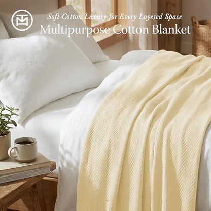 Threadmill Cotton Twin Blanket, Herringbone, Vanilla Cream, 68x92 in | 100% Cotton, Herringbone Pattern, 350 GSM, 68x92 in, All-Season, OEKO-TEX Certified, Machine Washable - color: Vanilla Cream, size: Twin (68" x 92")