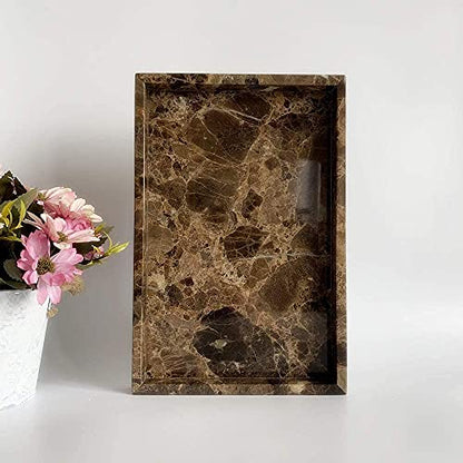 Natural Marble Storage Vanity Tray, Cosmetics Jewelery Tray, Kitchen Organizer, Coffee Table Tray (Coffee Net, 11.8L x 7.87W x 1.18H) - color: Coffee Net