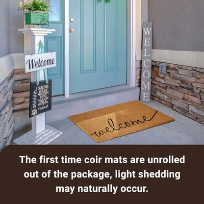 KANKUN Coco Coir Door Mat with Heavy Duty Backing, Welcome Doormat (17" x 30"), Doormat Entrance (Welcome1-1Pack) - color: Welcome1 - 1pack