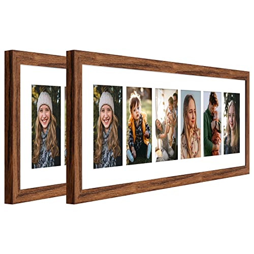 8x26 Collage Frame with 6 Openings 4X6 Pictures, Multiple Picture Frame with Mat, Wall or Tabletop Decor, Carbonized Brown Wood Grain,2 Pack - color: Carbonized Brown, size: 8x26-(6 open4x6)-2P