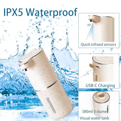 Automatic Soap Dispenser – Touchless Foaming Soap Dispenser 400ml USB Rechargeable Dispenser Electric Wall Mounted 4levels Adjustable Foam Soap Dispenser Pump for Bathroom Kitchen(Gold) - color: Gold, style: Foam