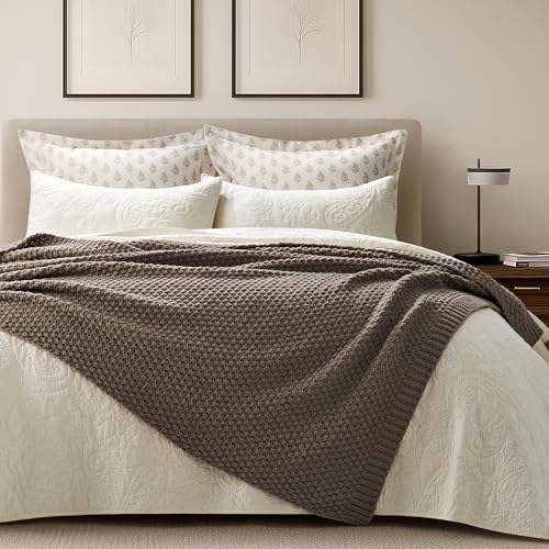 EVERGRACEHOME Chunky Chenille Knit Throw Blanket, 50 x 60, Mocha Brown | Sculpted Moss Stitch, Chic Modern Farmhouse, All-Season Warmth, OEKO-TEX® Certified, Elegant Blanket for Couch, Bed, Sofa - color: Mocha Brown, size: 50" X 60"