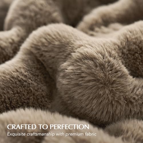 Faux Rabbit Fur Bubble Throw Blanket, 50"x60", Greige | Ultra Soft, Luxury Faux Rabbit Fur Throw, Thick Warm Bubble Blanket, Cozy Fluffy Reversible, for Bed, Couch, Chair, Sofa - color: Greige, size: 50"x60"