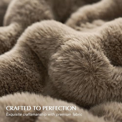 Faux Rabbit Fur Bubble Throw Blanket, 50"x60", Greige | Ultra Soft, Luxury Faux Rabbit Fur Throw, Thick Warm Bubble Blanket, Cozy Fluffy Reversible, for Bed, Couch, Chair, Sofa - color: Greige, size: 50"x60"