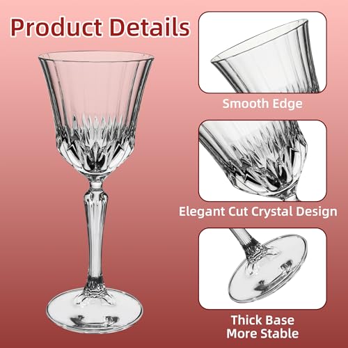 Vintage Wine Glasses Set of 12, 7 oz Wine Glasses for Red White Wine | Durable Stemmed Glassware Set for Parties, Weddings and Home