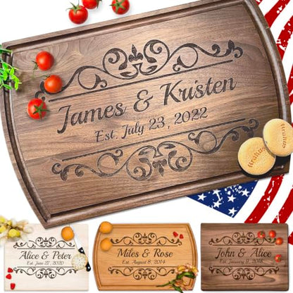 Wooden Cutting Board – Crafted in USA – Serves as Cheese Board, Cutting Board, Chopping Board, Charcuterie Board – Personalized Wood Gift for Wedding, Housewarming, Anniversary, Christmas