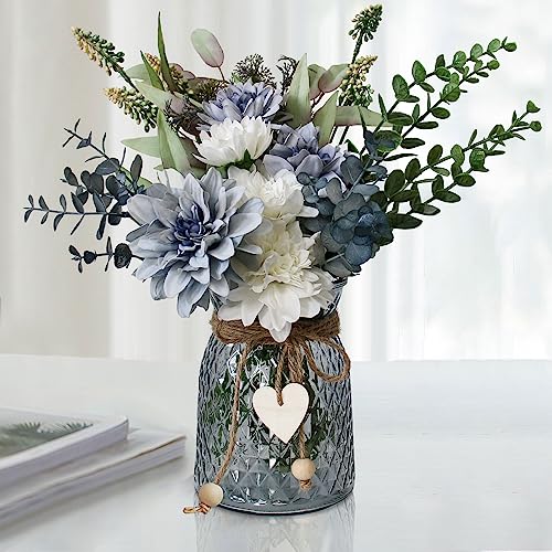 Fake Flowers in Vase,Faux Flowers in Vase,Table Centerpieces for Dining Room,Flower Centerpieces for Tables,Artificial Flowers,Kitchen Decor,Coffee Table Decor - color: Blue