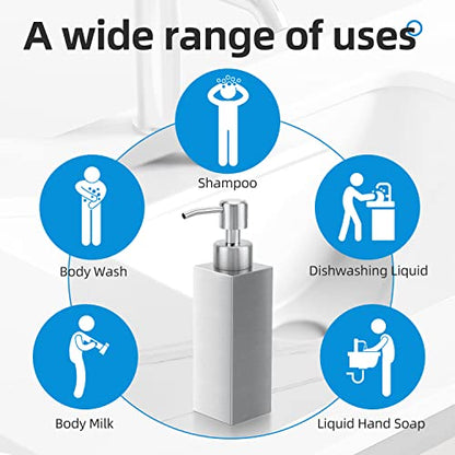 Soap Dispenser with Rust Proof Stainless Steel Pump Refillable for Bathroom and Kitchen Soap Dispenser for Essential Oils, Liquid, Lotions (8.5OZ / 250ML) - color: Square-silver