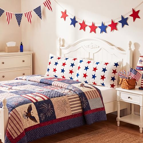 Tiamon 4 Pcs Patriotic 4th of July Throw Pillow Covers 11.8 x 19.7 Inch Red White Blue Stars Plush 3D Embroidered Pillow Cases USA Flag Independence Veteran's Day Cushion Covers for Bed Sofa Couch - style: Patriotic Rectangle