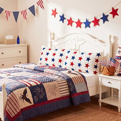 Tiamon 4 Pcs Patriotic 4th of July Throw Pillow Covers 11.8 x 19.7 Inch Red White Blue Stars Plush 3D Embroidered Pillow Cases USA Flag Independence Veteran's Day Cushion Covers for Bed Sofa Couch - style: Patriotic Rectangle