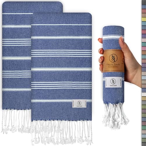 Ossano Decorative Turkish Hand Towels - Thin & Quick Dry - Set of 2 (30" x 18") - for Kitchen & Guest Bathroom - Multifunctional as - Hand Towels for Powder Room, Kitchen Dish Cloths - Indigo Blue - color: Indigo Blue
