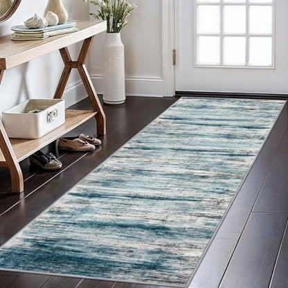 KOZYFLY Modern Abstract Hallway Runner Rug 2x6 Washable Rug Runner Blue | Non-Slip, Non-Shedding, Low Pile Soft, Runners For Hall Kitchen Entryway Bathroom Laundry Bedroom Foyer - color: Blue, size: 2' x 6' (Runner)