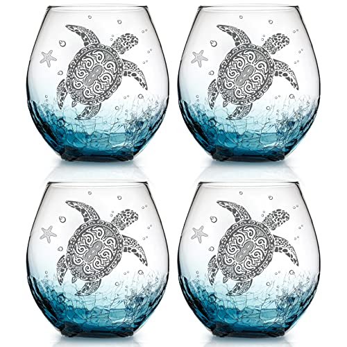 Physkoa Gifts for Mom-Sea Turtle Gifts for Women - Stemless Wine Glasses for Turtle Lovers and Ocean Enthusiasts，Birthday, House Warming Gift for Party Women,13.5OZ(Black) - color: Bluck（4 Count）