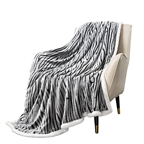 MACEVIA Sherpa Fleece Throw Blanket for Couch 3D Zebra Blanket Fuzzy Thick Warm Reversible Cozy Comfy Super Soft Blanket for Bed Sofa 490GSM - Black Zebra,50x60In - color: 3d Black Zebra Print, size: Sherpa Fleece (50x60 IN)