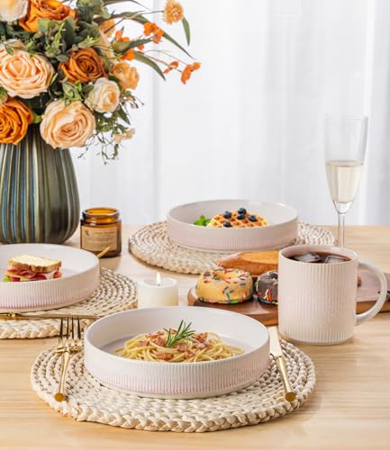 7.5" Ceramic Pasta Bowls Set of 4, Salad Bowls | Versatile Serving Bowls for Pasta, Salad, Fruit & Noodles, Housewarming & Wedding Gift, Primrose Pink - color: Primrose Pink, size: 7.5 Inch