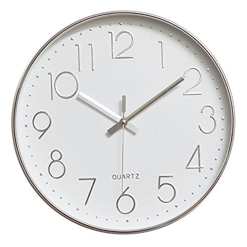 Modern 12" Battery Operated Non-Ticking Silent Sweep Movement Wall Clock Decorative for Office,Kitchen, Living Room, Bedroom, Bathroom Silver Plastic Frame - color: Silver, size: 12 Inch