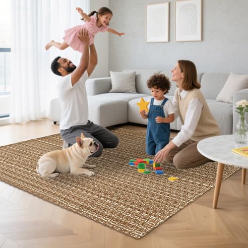 Tan Brown Boho Faux Jute Area Rug 3x5 ft,Braided Solid Non Slip Indoor Rug | Soft stain resistant washable neutral rug for bedroom, living room, home and office - size: 3' x 5' (Rectangular)