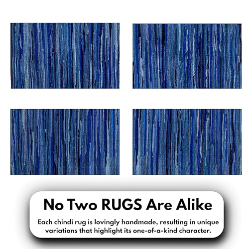Chindi Area Rug 3x5 Feet - Navy | Cotton Hand Woven Throw Rugs for Bathroom, Easy Clean Accent Camping Carpet - color: Navy, size: 3 x 5 feet