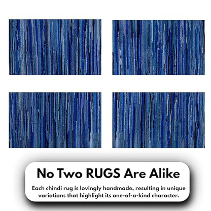 Chindi Area Rug 3x5 Feet - Navy | Cotton Hand Woven Throw Rugs for Bathroom, Easy Clean Accent Camping Carpet - color: Navy, size: 3 x 5 feet
