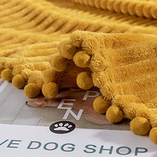 DISSA Fleece Blanket Queen Size – 90x90, Yellow - Soft, Plush, Fluffy, Fuzzy, Warm, Cozy – Perfect Throw for Couch, Bed, Sofa - with Pompom Fringe - Flannel Blanket - color: Yellow, size: 90x90"