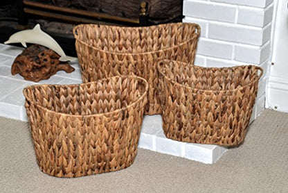 Trademark Innovations Set of 3 Oval Hyacinth Baskets with Iron Wire Frame