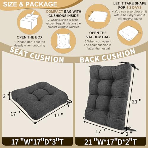 BUYUE Chair Cushion Set for Rocking Chair, Back Pillow & Seat Cushion with Ties, Original Woven Fabric Non-Slip Chair Pads for Elderly Sitting, Dark Gray - color: Dark Gray