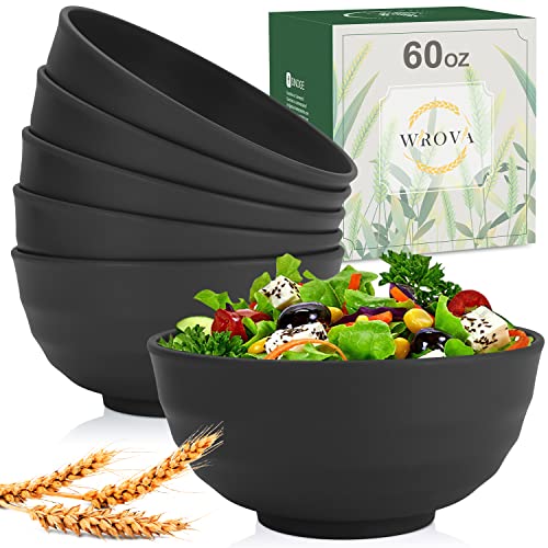 Wheat Straw Bowls Set 60 OZ Unbreakable Large Cereal Bowls Set of 6 Microwave and Dishwasher Safe Bowls Big Bowls for Camping and Picnic BPA Free Soup Bowl for Serving Oatmeal and Salad. Black - color: Black, size: 60 oz