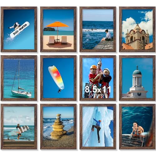 Vittanly 8.5x11 Picture Frames Set of 12 for Wall Mount or Tabletop, Brown | Certificate Frame Display Pictures 6x8 with Mat or 8.5x11 without Mat, Diploma Document Degree Frames, Engineered Wood - color: Brown, size: 8.5x11