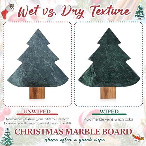 10 Pcs Christmas Tree Charcuterie Board Gift Set Kitchen Utensils Gifts | Include Marble Wood Cutting Serving Tray, Cheese Knives Fork, Honey Stick, Wine Stopper and Dish, Xmas Holiday Party Favor