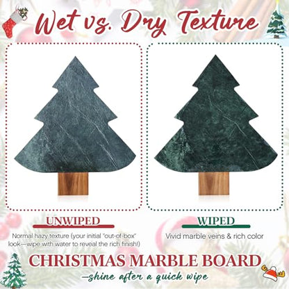 10 Pcs Christmas Tree Charcuterie Board Gift Set Kitchen Utensils Gifts | Include Marble Wood Cutting Serving Tray, Cheese Knives Fork, Honey Stick, Wine Stopper and Dish, Xmas Holiday Party Favor