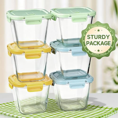 Borosilicate Glass Soup Containers with Lids, 4 Cup/32 oz, 6 Pack | Microwave Dishwasher Oven Freezer Safe | Airtight Leak Proof | Food Grade | Square Soup Meal Prep | Lunch | Food Storage Set - color: Multicolor6