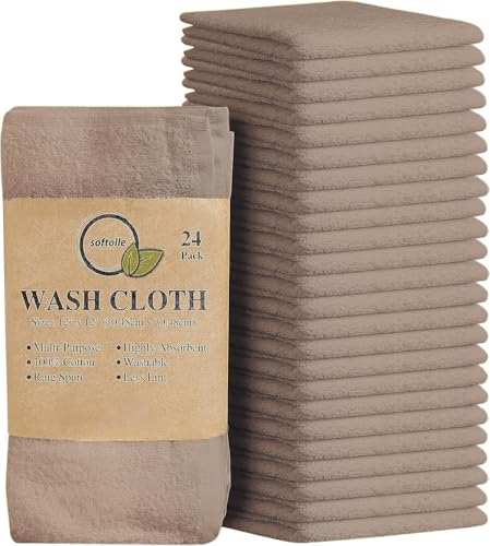 100% Cotton Washcloths 24 Pack (12x12 Inches) Soft, Highly Absorbent Washcloth, Face Towels, Wash Cloths for Face, Ring Spun, Bulk Pack (Taupe) - color: Taupe, size: 24 Pack