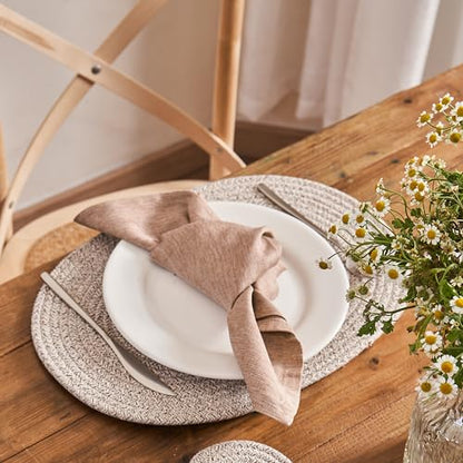 Oval Cotton Rope Placemats Set of 6 with Holder, Warm Taupe | 16 x 12 inch, machine washable, beige & deep brown woven blend, everyday heat protection - color: Taupe Mix, size: 16*12