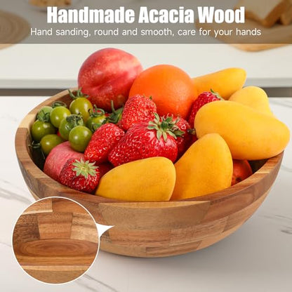 JOYMAY Salad Bowls Wood Salad Bowl Set with Lid 11.8 Inch Large Wooden Bowls Set Acacia Wood Serving-Bowl with Serving Utensils Bowl for Kitchen, Dining, Party - color: 11.8 Inch Large Wooden Bowls