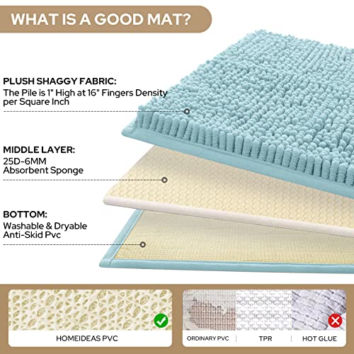 HOMEIDEAS 3 Pieces Bathroom Rugs, Ultra Soft Non Slip Absorbent Chenille Toilet Bath Mat Set (Light Blue) - color: Blue-light Blue, size: 17"x24"+20"x32"+U Shape 20"x24"
