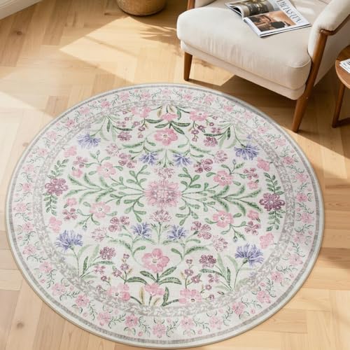 Lahome Light Purple 4ft Round Accent Rug, Small Circle Soft Mat for Nursery | Machine Washable Low Pile Carpet for Reading Nook Cozy Self-Care Retreat Decor - color: Pale Lilac, size: 4' (Round)