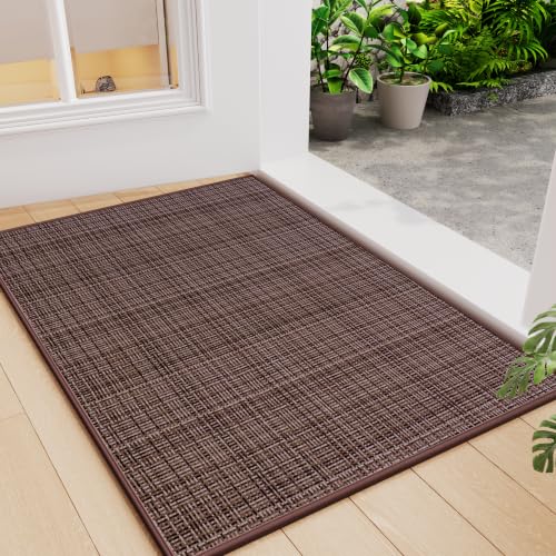 Welcome Front Door Mat Indoor Entrance Entry Mat Brown 17"x30" | Dirt Resistant Absorbent Low-Profile Thin Braided Indoor Door Mat, Non Slip Rubber Back Inside Doormat Washable Entryway Mat - color: B- Brown, size: 17"x30"