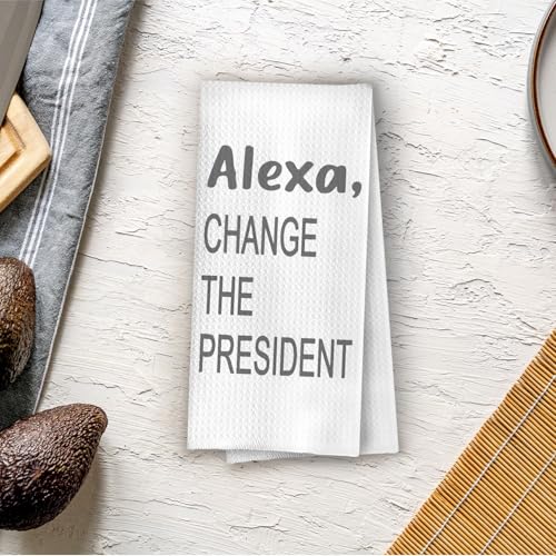 Funny Political Kitchen Towels - Funny Decorative Waffle Dish Towels, Change The President Hand Tea Towel, 16x24 Inches - Gray - color: Gray