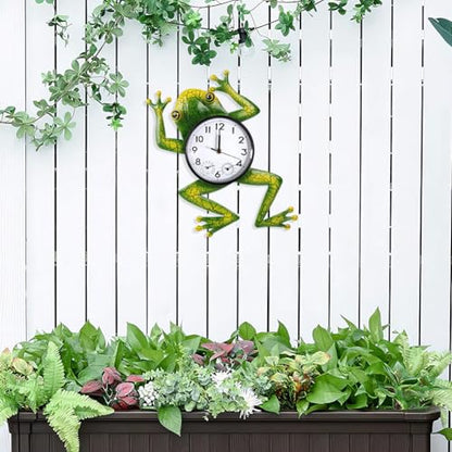 Frog Outdoor Clock with Thermometer & Humidity | Outdoor Wall Clock Silent Non-Ticking, Outside Clocks for Patio, Garden, Home Decor - style: Jump Frog
