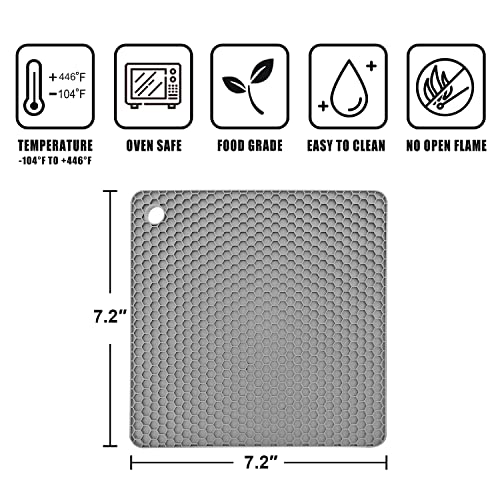 Walfos Silicone Trivet Mats - 4 Heat Resistant Pot Holders, Multipurpose Non-Slip Hot Pads for Kitchen Potholders, Hot Dishers, Jar Opener, Spoon Holder, Food Grade Silicone & BPA Free (Square) - style: 7in, 4 Grey Square