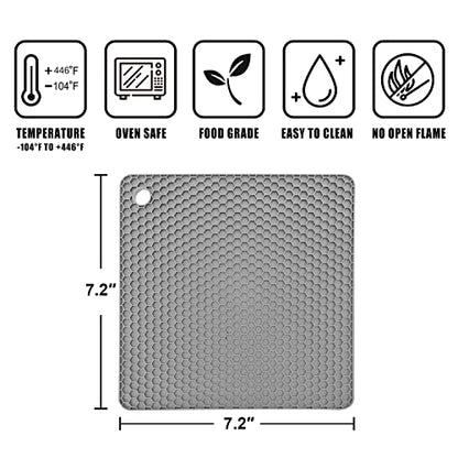 Walfos Silicone Trivet Mats - 4 Heat Resistant Pot Holders, Multipurpose Non-Slip Hot Pads for Kitchen Potholders, Hot Dishers, Jar Opener, Spoon Holder, Food Grade Silicone & BPA Free (Square) - style: 7in, 4 Grey Square