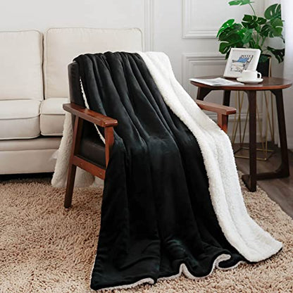 NANPIPER Fleece Blanket Sherpa Throw,Soft Fuzzy Twin Blankets for Couch,Black 60"x80" - color: Black, size: Twin