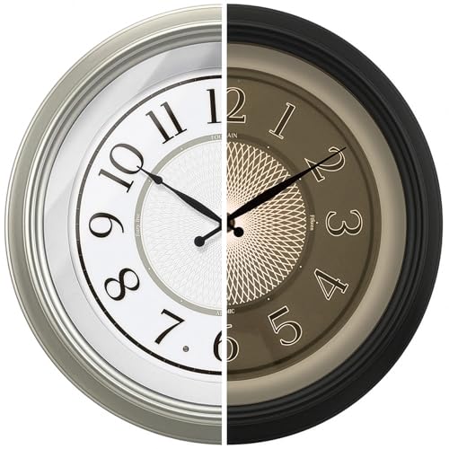 18" Galaxy Large Illuminated Atomic Wall Clock, Silver | Night Light Wall Clock with Smart Sensor, Accurate & Easy to Read for Living Room, Bedroom & Home Office - color: Morning Silver