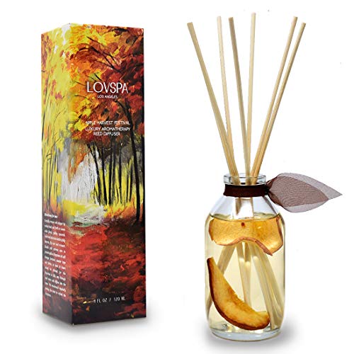 Reed Diffuser Set - Apple Harvest Scented Diffuser with Sticks | Autumn Fall Home Fragrance Reed Diffuser for Bedroom, Bathroom Shelf Décor, with Real Apple + Cinnamon Stick in the Bottle - color: Apple Harvest