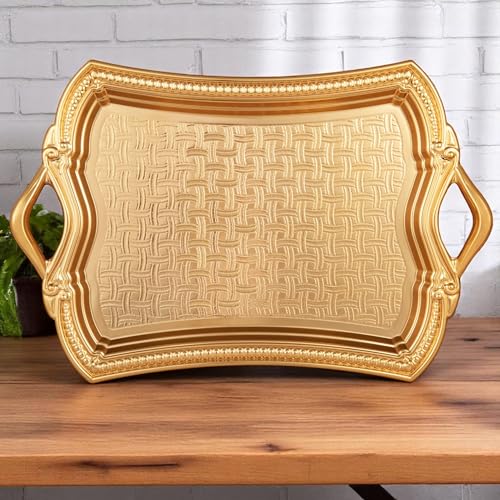 Alisveristime Elisa Rectangular Metal Serving Tray, 14.6 x 9 in (Gold) - color: Gold