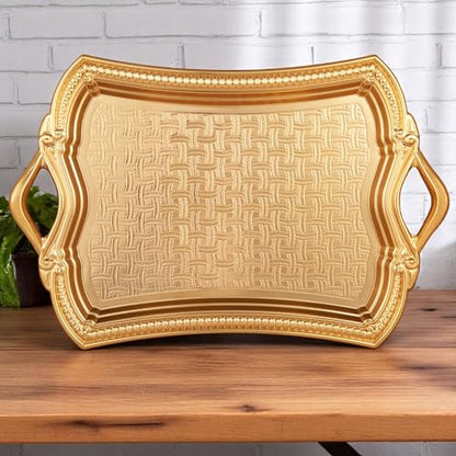 Alisveristime Elisa Rectangular Metal Serving Tray, 14.6 x 9 in (Gold) - color: Gold