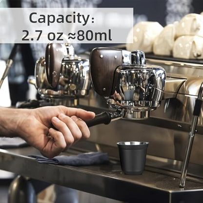 RECAPS 80ml Stainless Steel Espresso Cups Set (Black) | 2 Pack Double Wall 304 Stainless Steel Demitasse Cups 2.7oz,Black (Small Cup) - color: Black