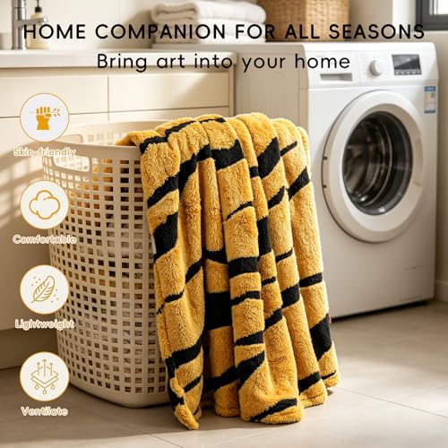 Zebra Printed Fleece Throw Blanket-Cozy Soft Lightweight Fuzzy Throw Blanket for Sofa, Couch, Bed & Chair,Black and Yellow, 50" x 70" - color: Black and Yellow
